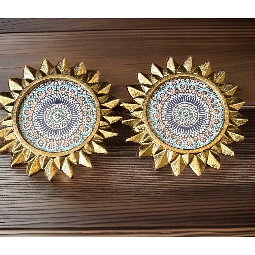 Cast Sunburst Frame Gold Stand-up Celestial Sun Lot Of Two
